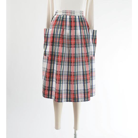 Vintage Tartan Plaid Seersucker Full Pleated Midi Skirt with Pockets size XS - Picture 6 of 7